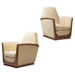 Pareja de sillones art déco franceses tapizados en blanco roto