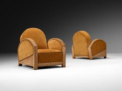 French Art Deco Pair of Lounge Chairs with Curved Armests