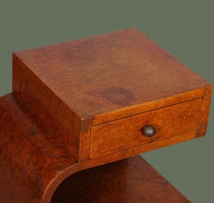 French Art Deco Pair of Nightstands, Burl Wood, Curved Silhouette, 1930s