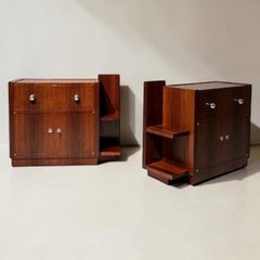 French Art Deco Pair of Nightstands, Rosewood and Chrome, 1930s