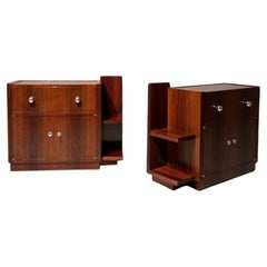 French Art Deco Pair of Nightstands, Rosewood and Chrome, 1930s