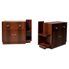 French Art Deco Pair of Nightstands, Rosewood and Chrome, 1930s