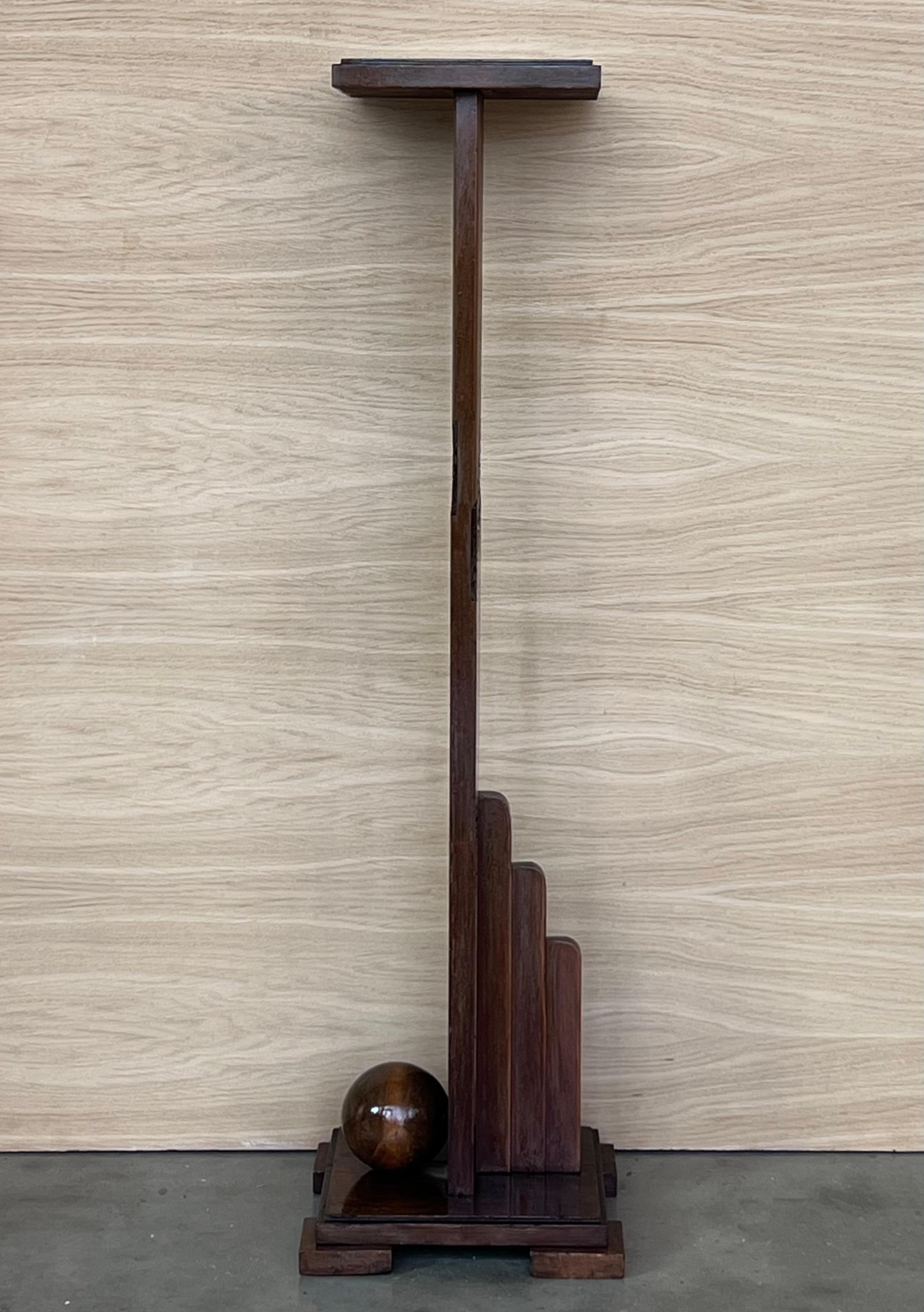 20th Century French Art Deco Pair of Pedestals in Walnut and Ebonized Wood For Sale