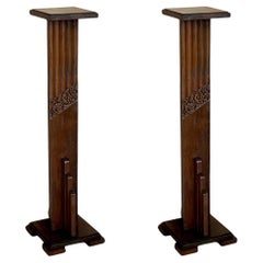 French Art Deco Pair of Pedestals in Walnut and Ebonized Wood