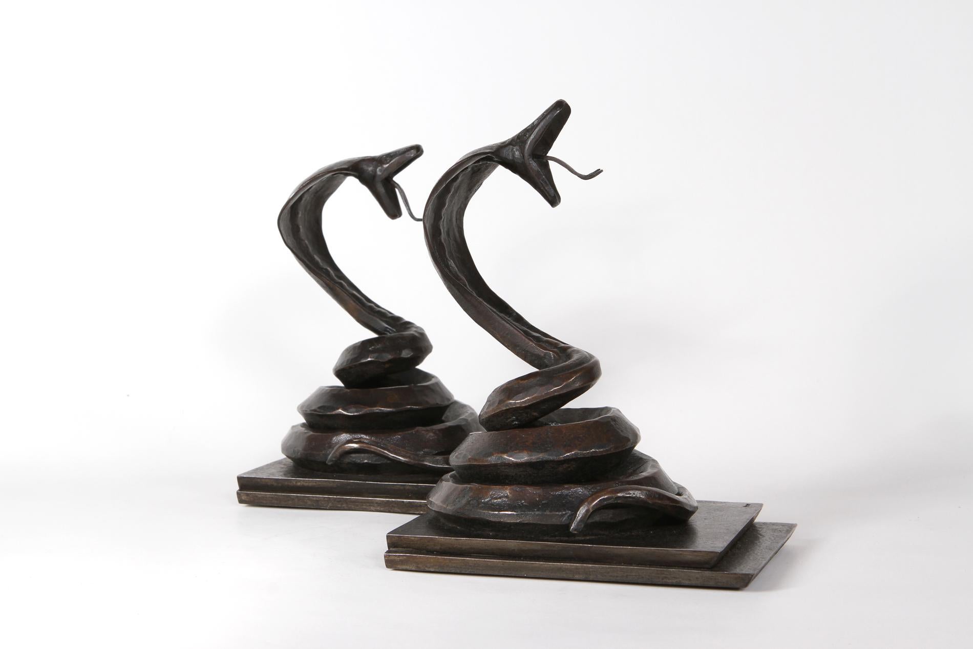 20th Century French Art Deco pair of snake bookends by Edgar Brandt  For Sale