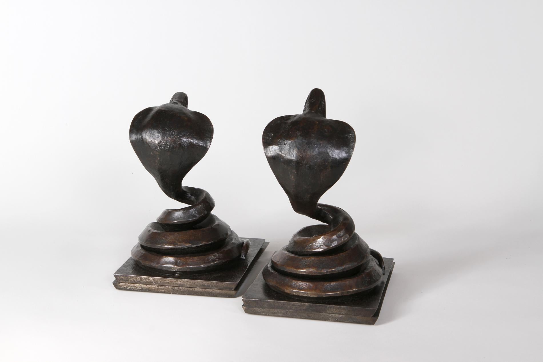 Wrought Iron French Art Deco pair of snake bookends by Edgar Brandt  For Sale