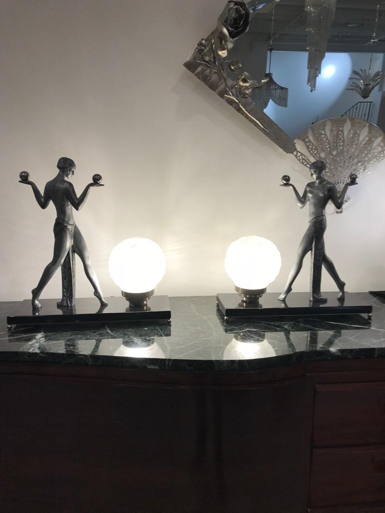 French Art Deco Pair of Table Lamps Signed by Muller Frères Luneville 12