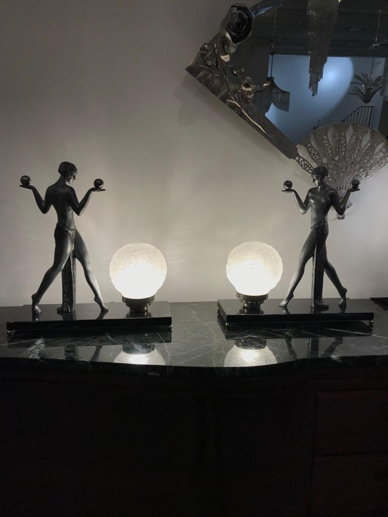 French Art Deco Pair of Table Lamps Signed by Muller Frères Luneville 13