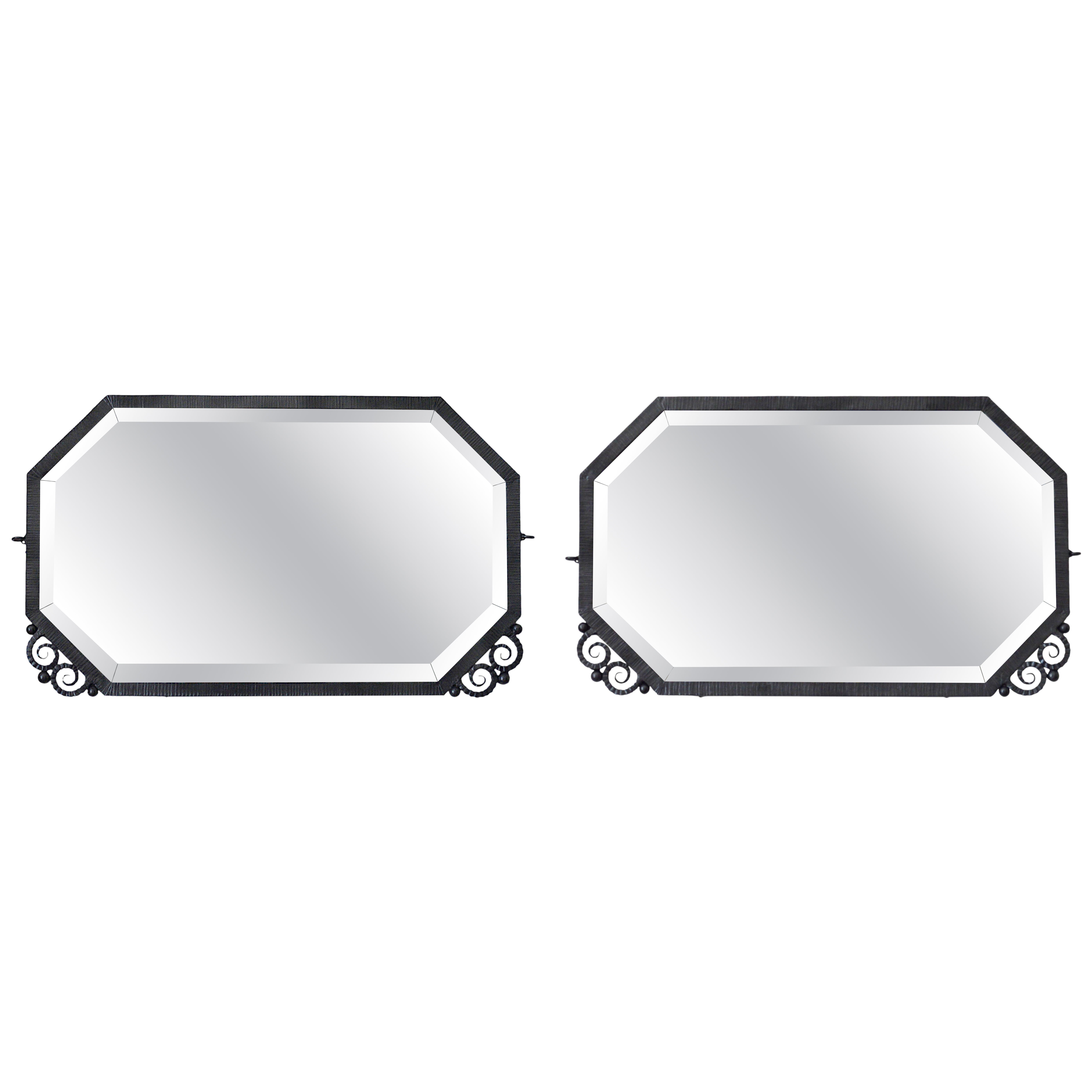 French Art Deco Pair of Wrought Iron Mirrors, 1920 For Sale