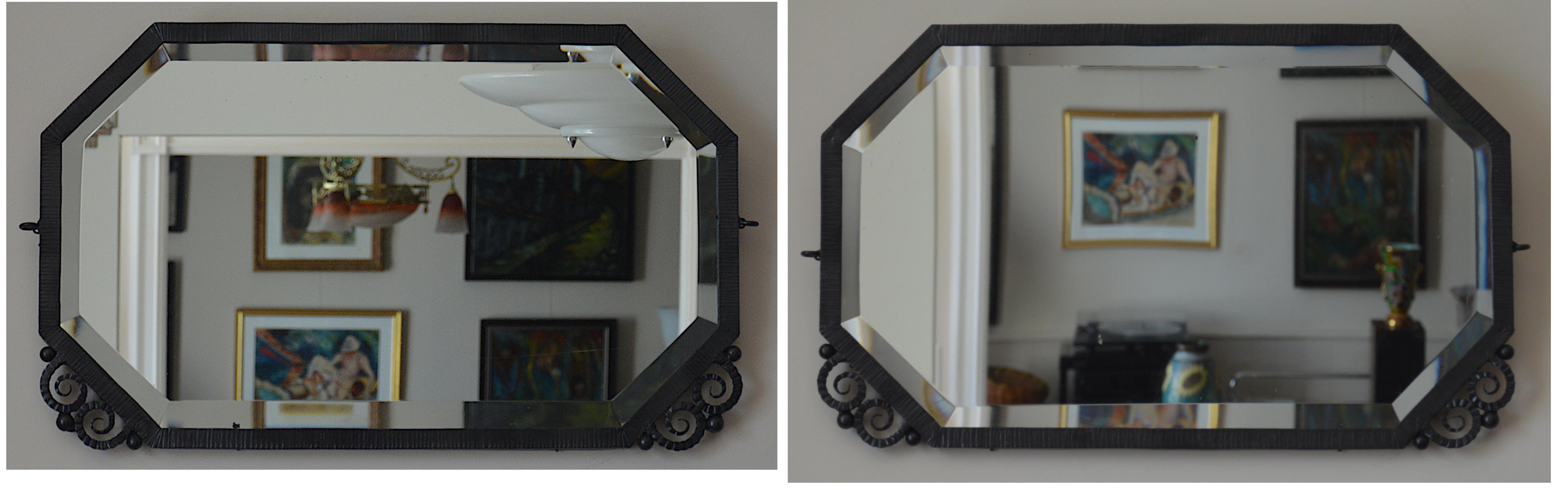 French Art Deco Pair of Wrought Iron Mirrors, ca.1930 In Good Condition For Sale In Saint-Amans-des-Cots, FR