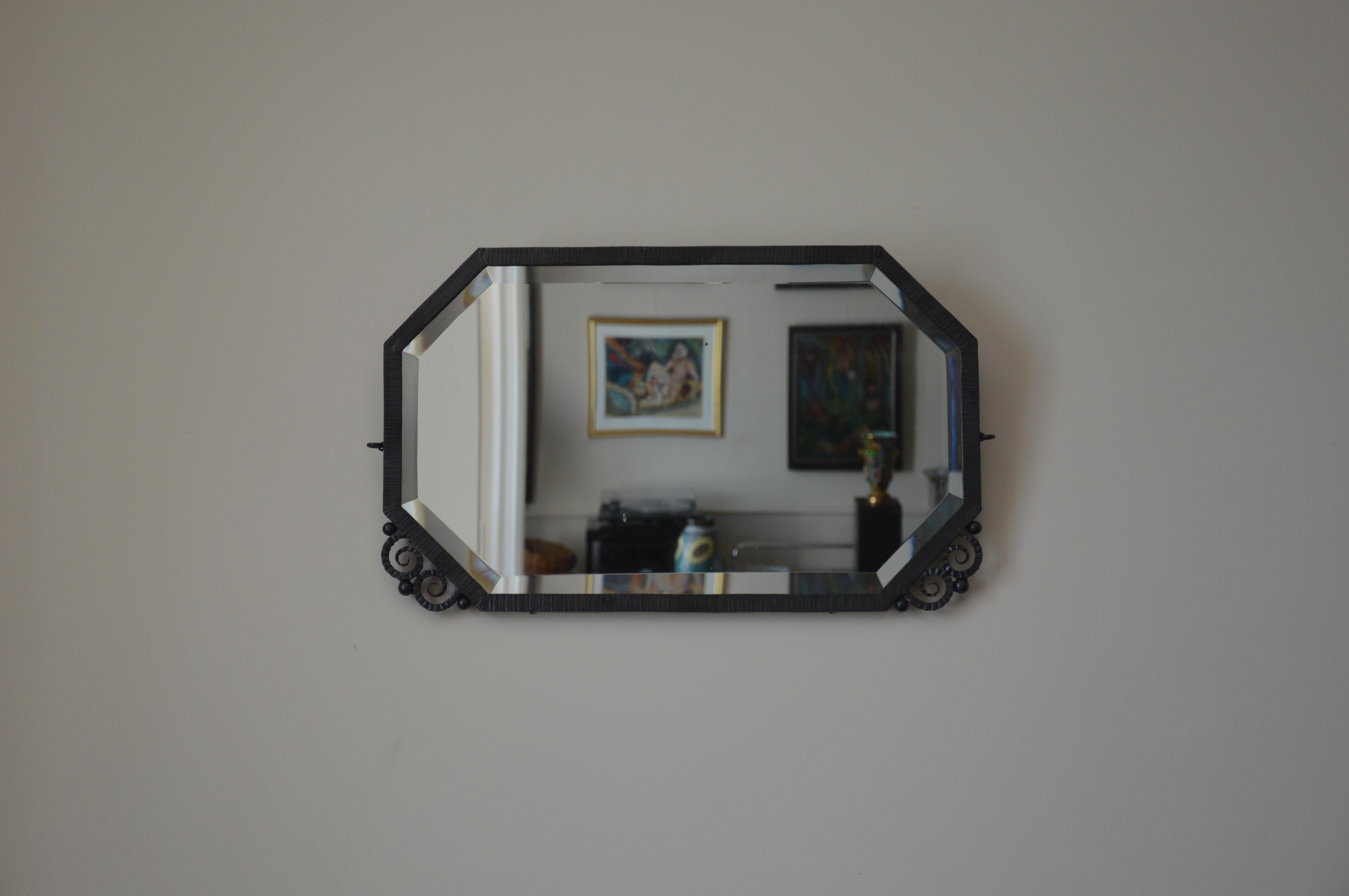Mid-20th Century French Art Deco Pair of Wrought Iron Mirrors, ca.1930 For Sale
