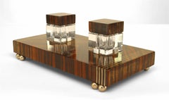 Encrier Art Déco français en palissandre et en étain