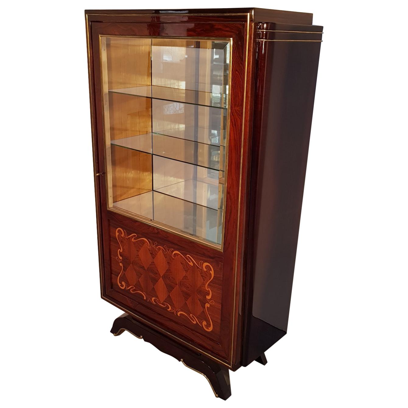 French Art Deco Palisander Vitrine with Maple Inlays, 1930s For Sale