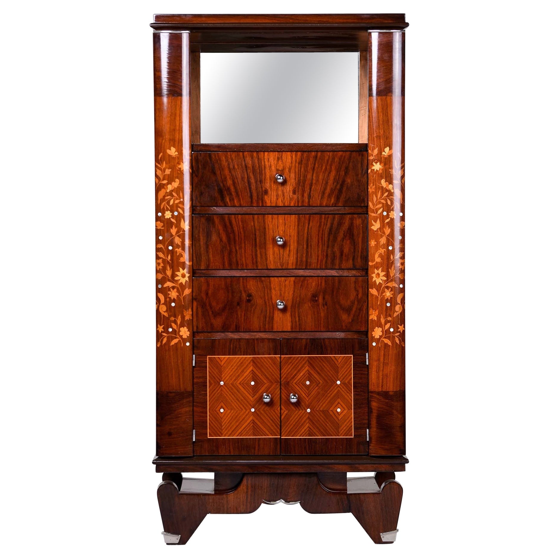 Großer Palisandre-Schrank im Art déco-Stil mit Perlmutt-Intarsien, Französisch