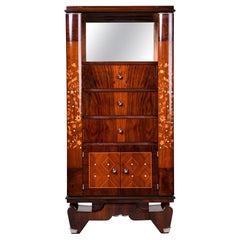 French Art Deco Palisandre Tall Cabinet with Mother of Pearl Inlay