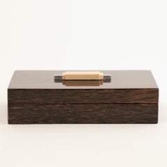 French Art Deco Palmwood Box with Bakelite and Chrome Finial, circa 1930