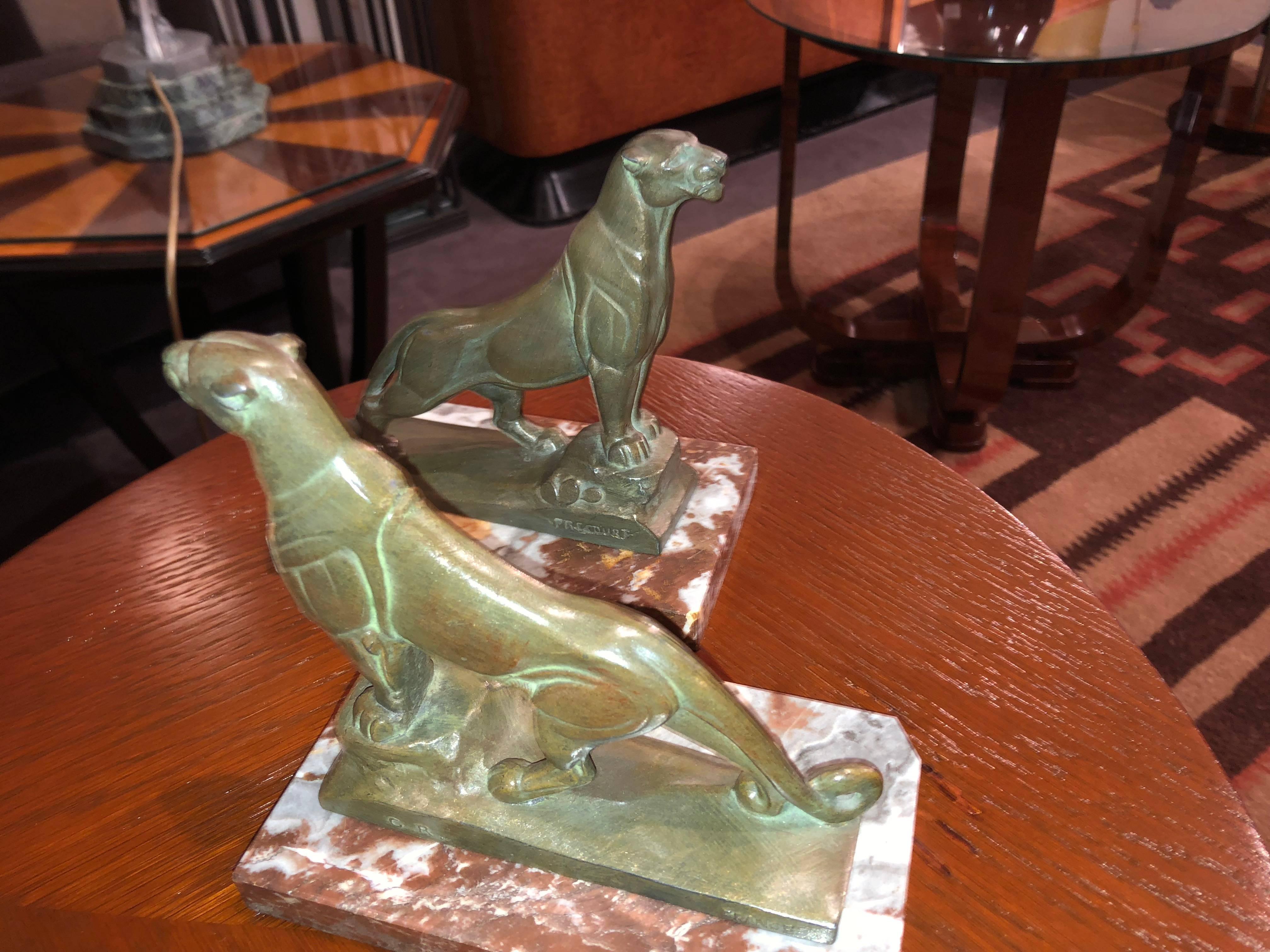 French Art Deco Panther Leopard Panther Bookends by Maurice Frecourt, Statue For Sale 3