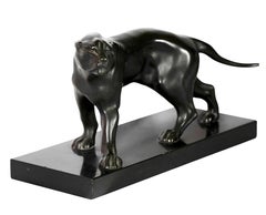Scultura patinata di Pantera Art Deco francese di Jacques Limousin