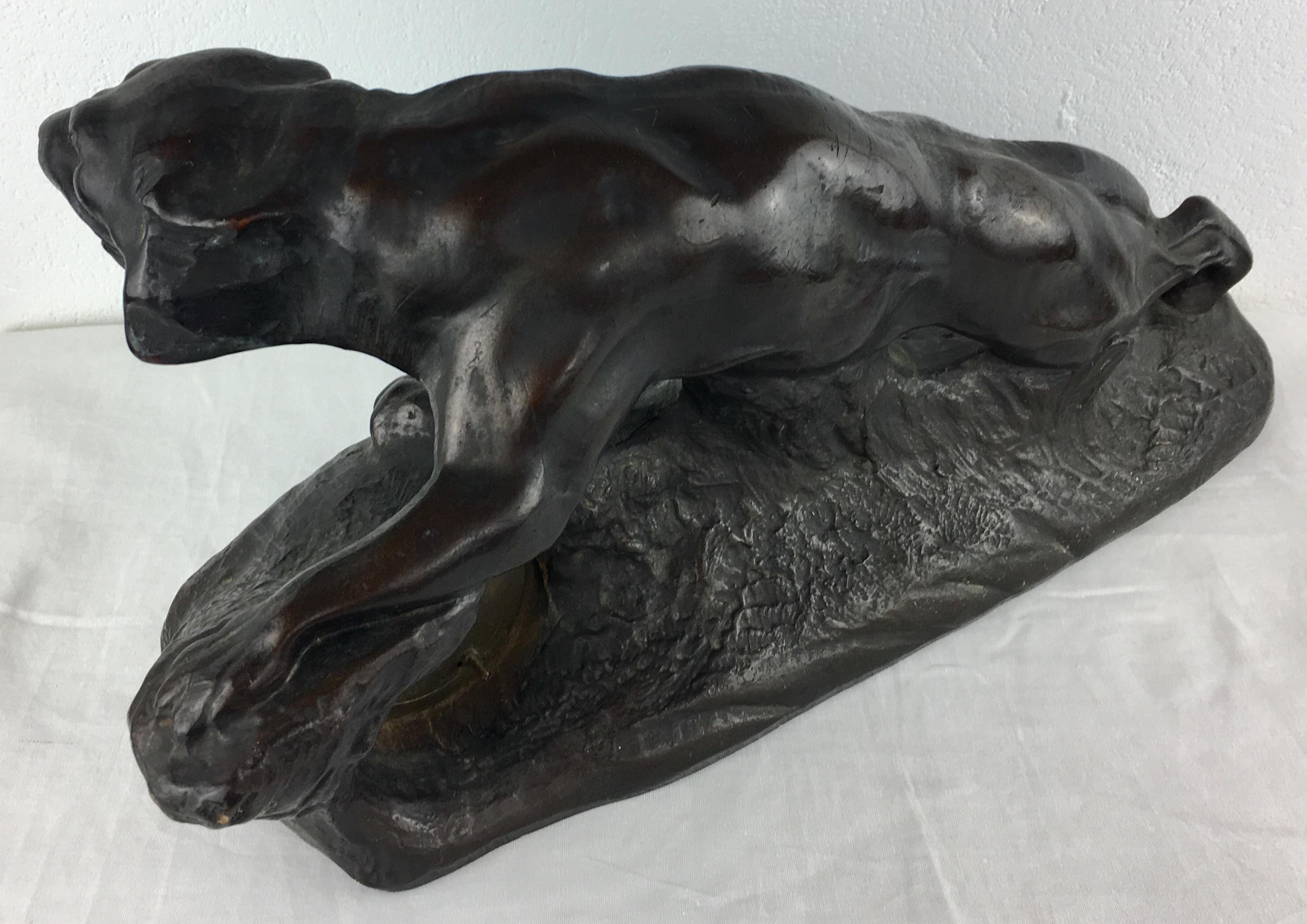 French Art Deco Panther Sculpture and Clock, circa 1930 In Good Condition In Miami, FL