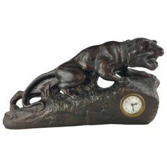 French Art Deco Panther Sculpture and Clock, circa 1930