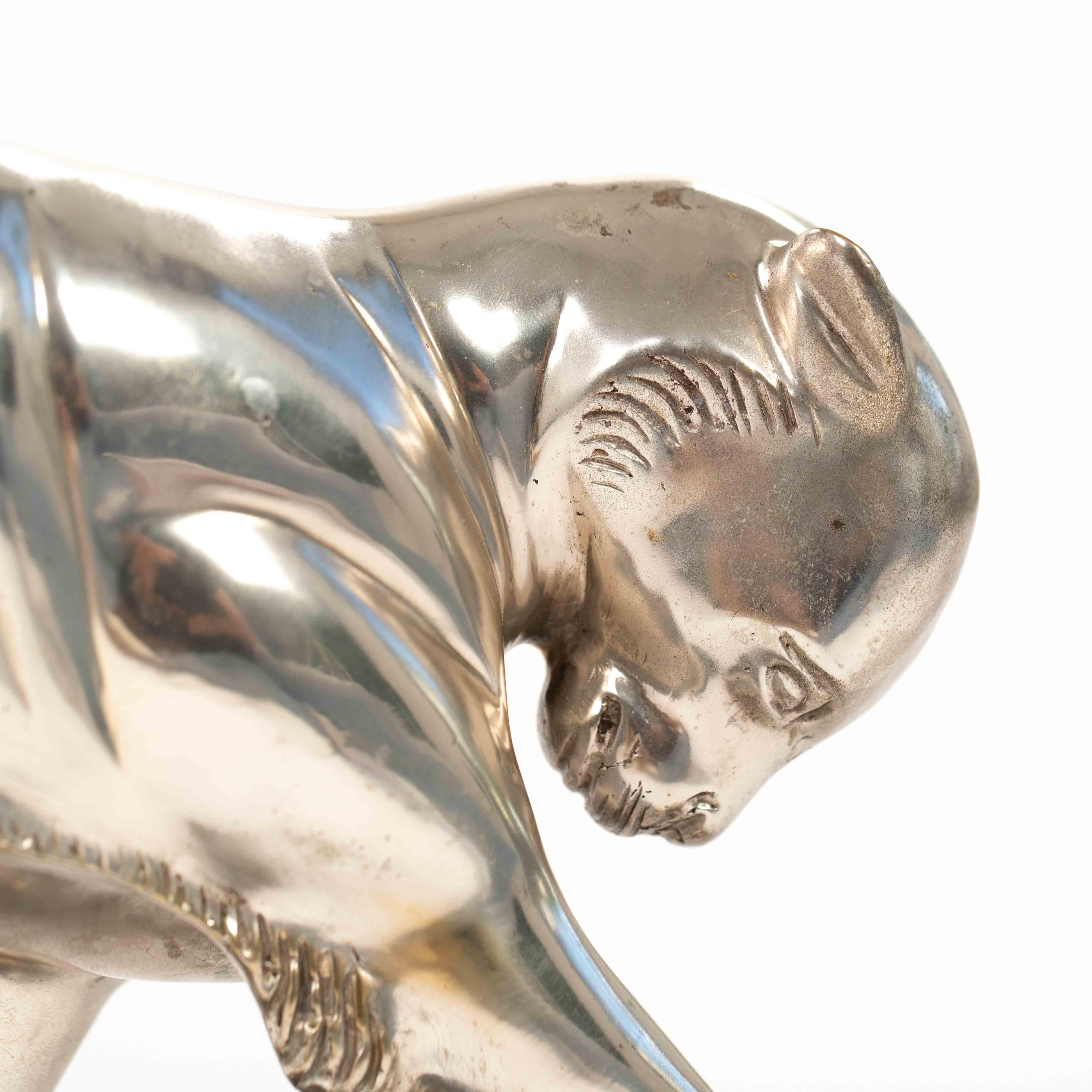French Art Déco Panther Sculpture in Dynamic Movement Cast Bronze Silvered 1920s For Sale 4