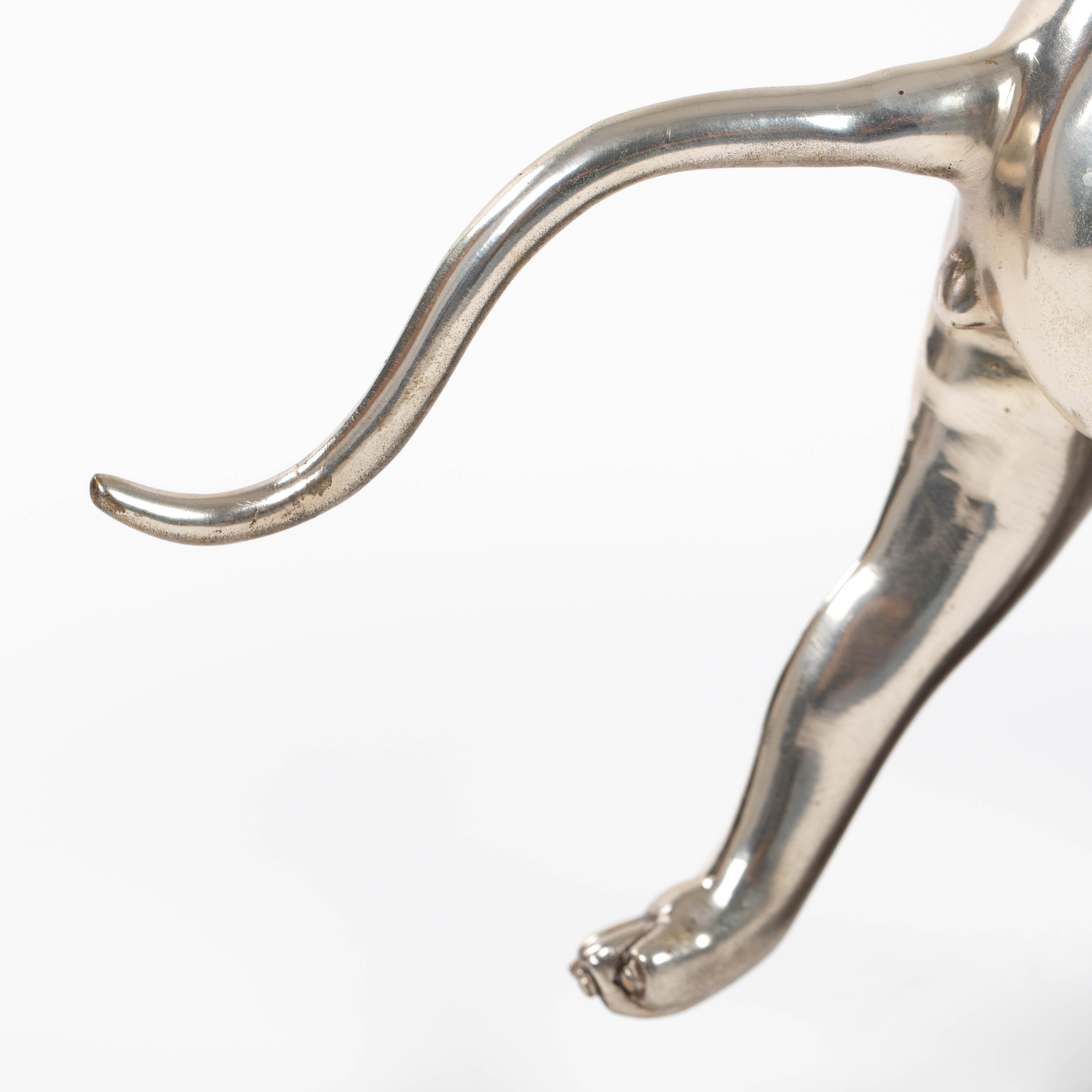 French Art Déco Panther Sculpture in Dynamic Movement Cast Bronze Silvered 1920s For Sale 6