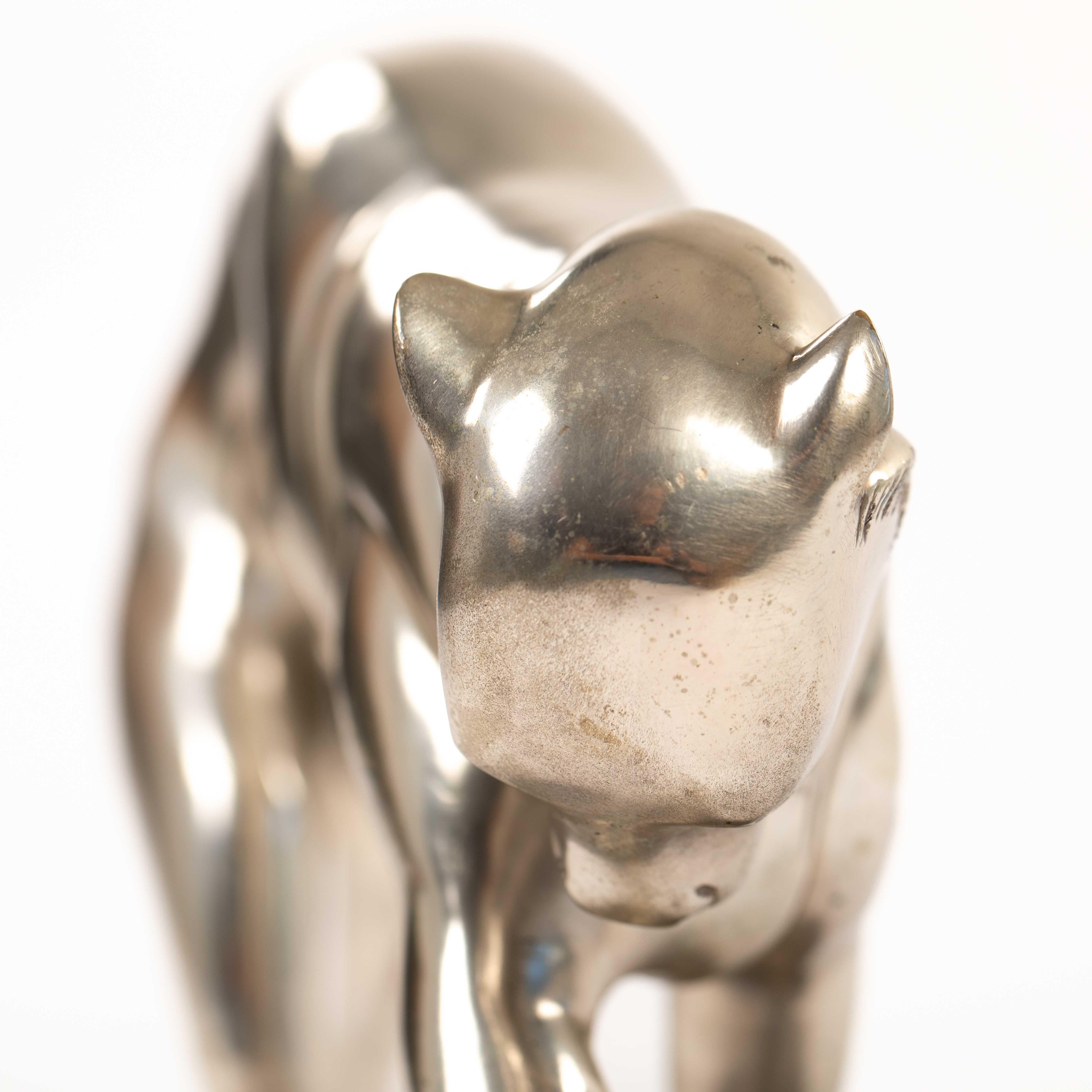French Art Déco Panther Sculpture in Dynamic Movement Cast Bronze Silvered 1920s For Sale 10