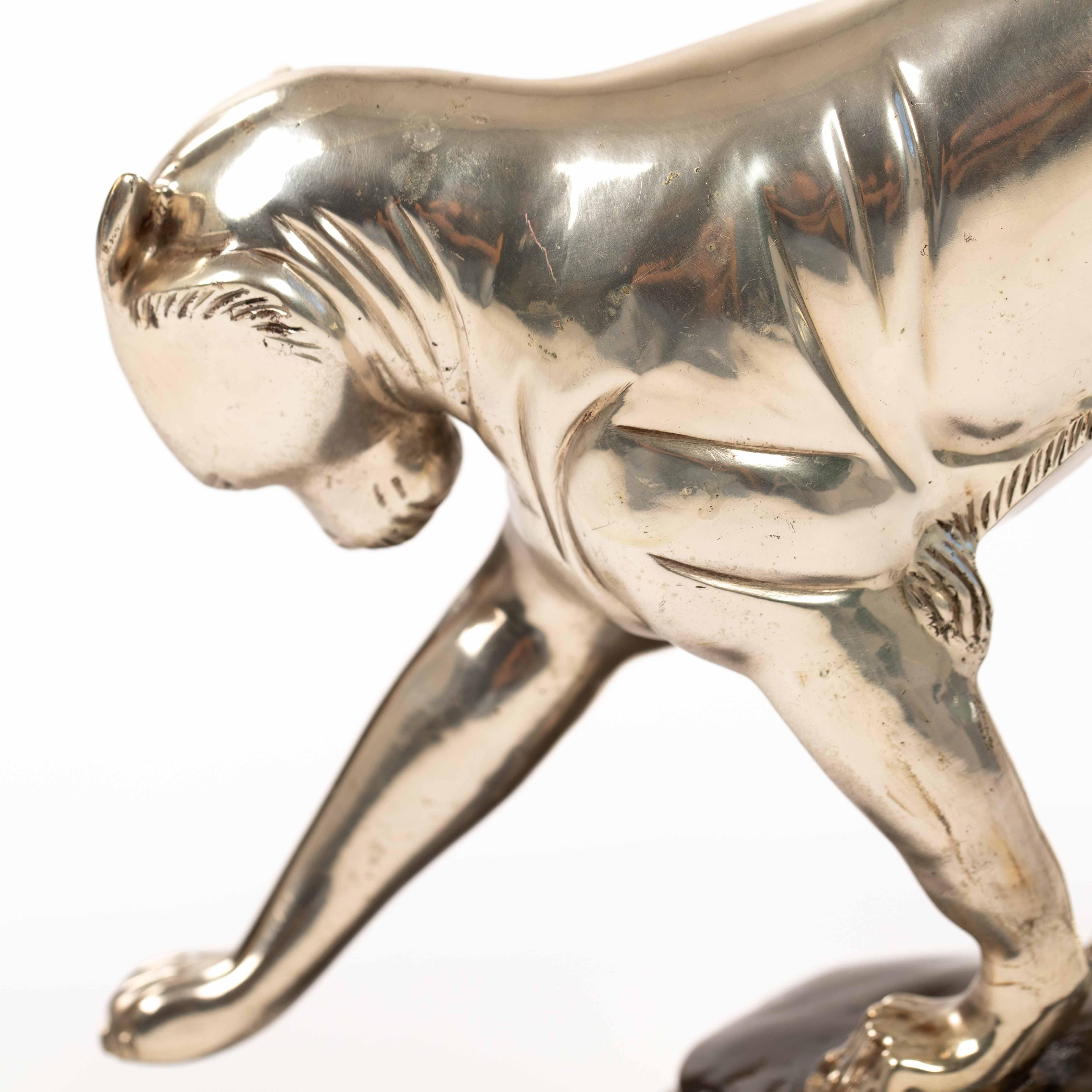 French Art Déco Panther Sculpture in Dynamic Movement Cast Bronze Silvered 1920s For Sale 13