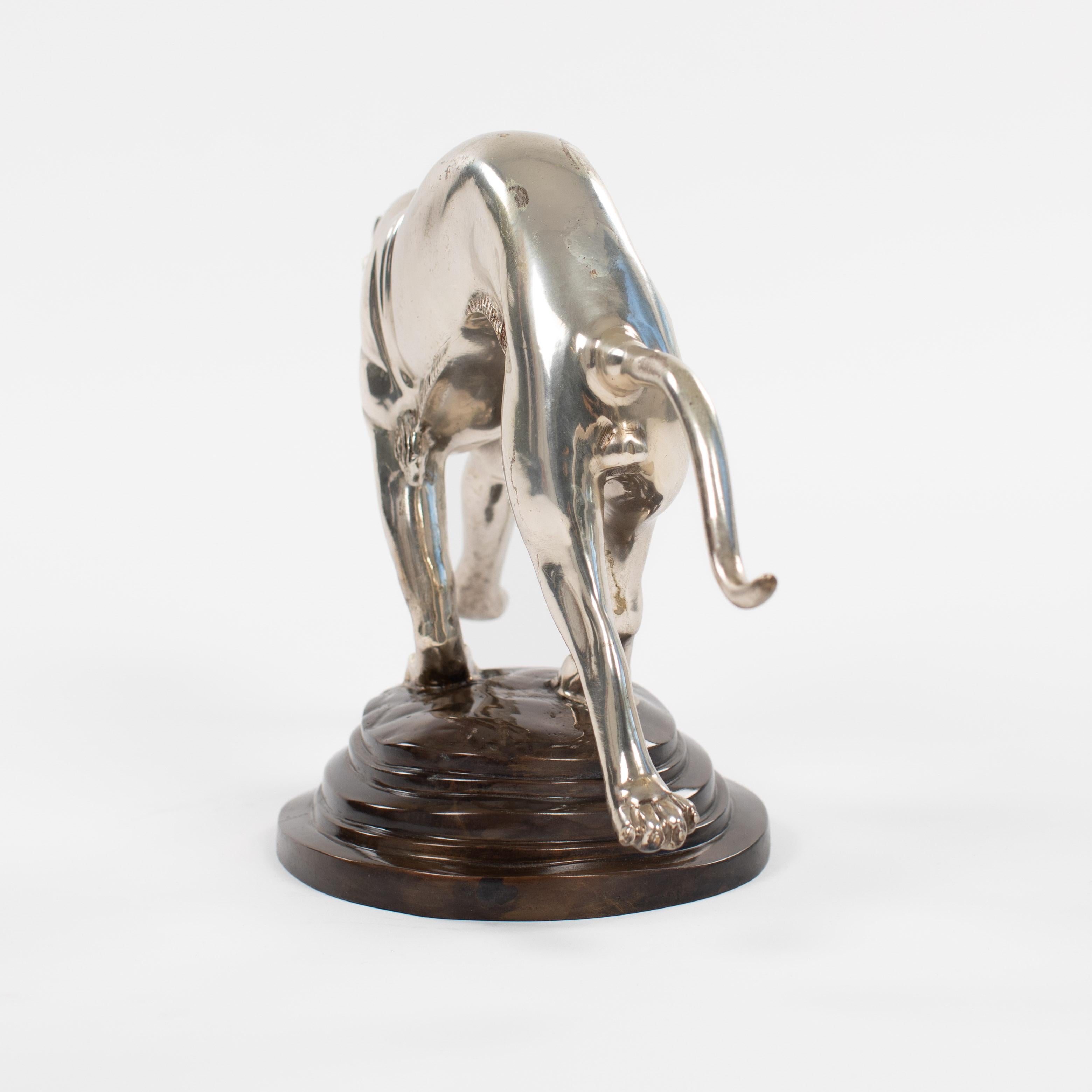 Metal French Art Déco Panther Sculpture in Dynamic Movement Cast Bronze Silvered 1920s For Sale