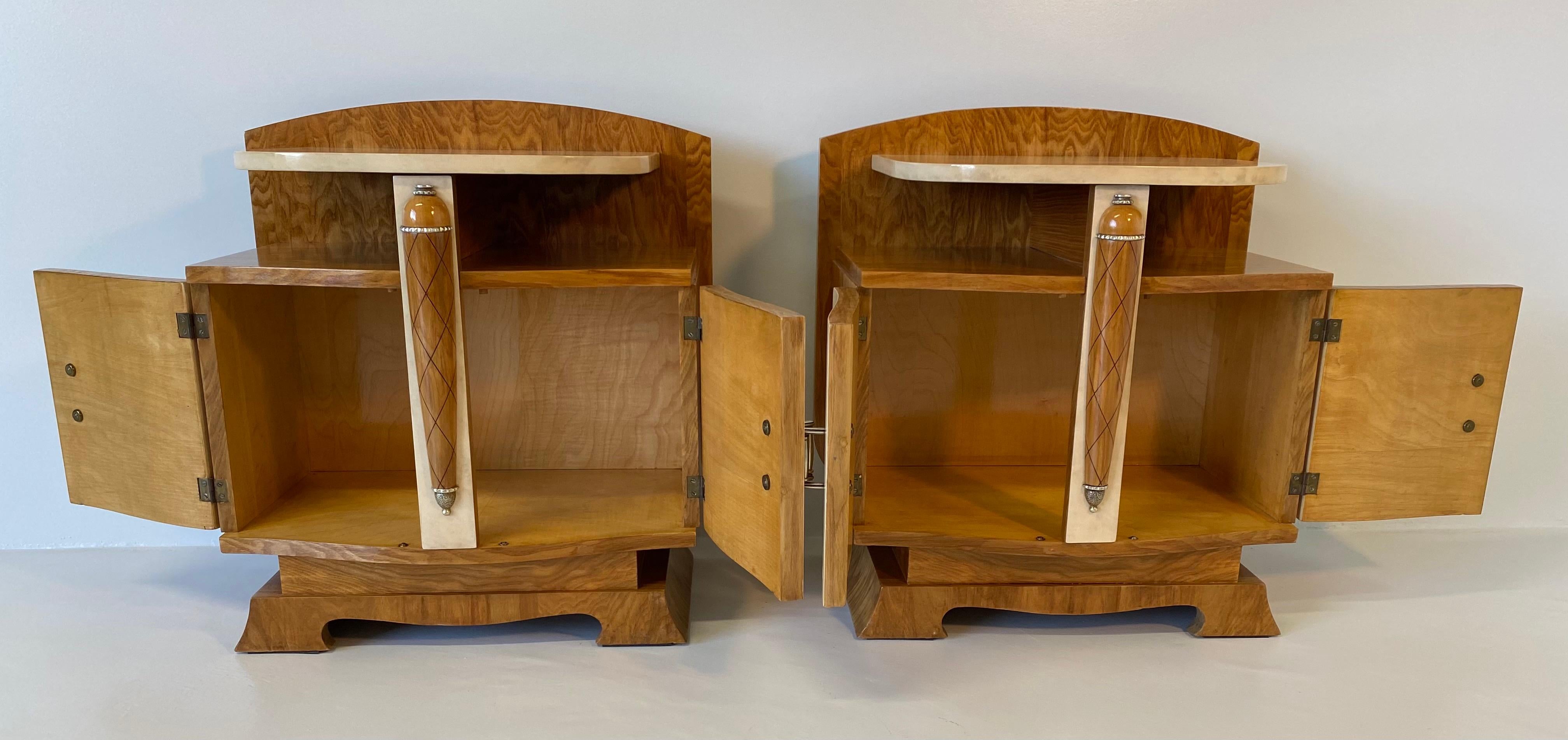 French Art Deco Parchment And Ash Tree Nightstands, 1930s 5