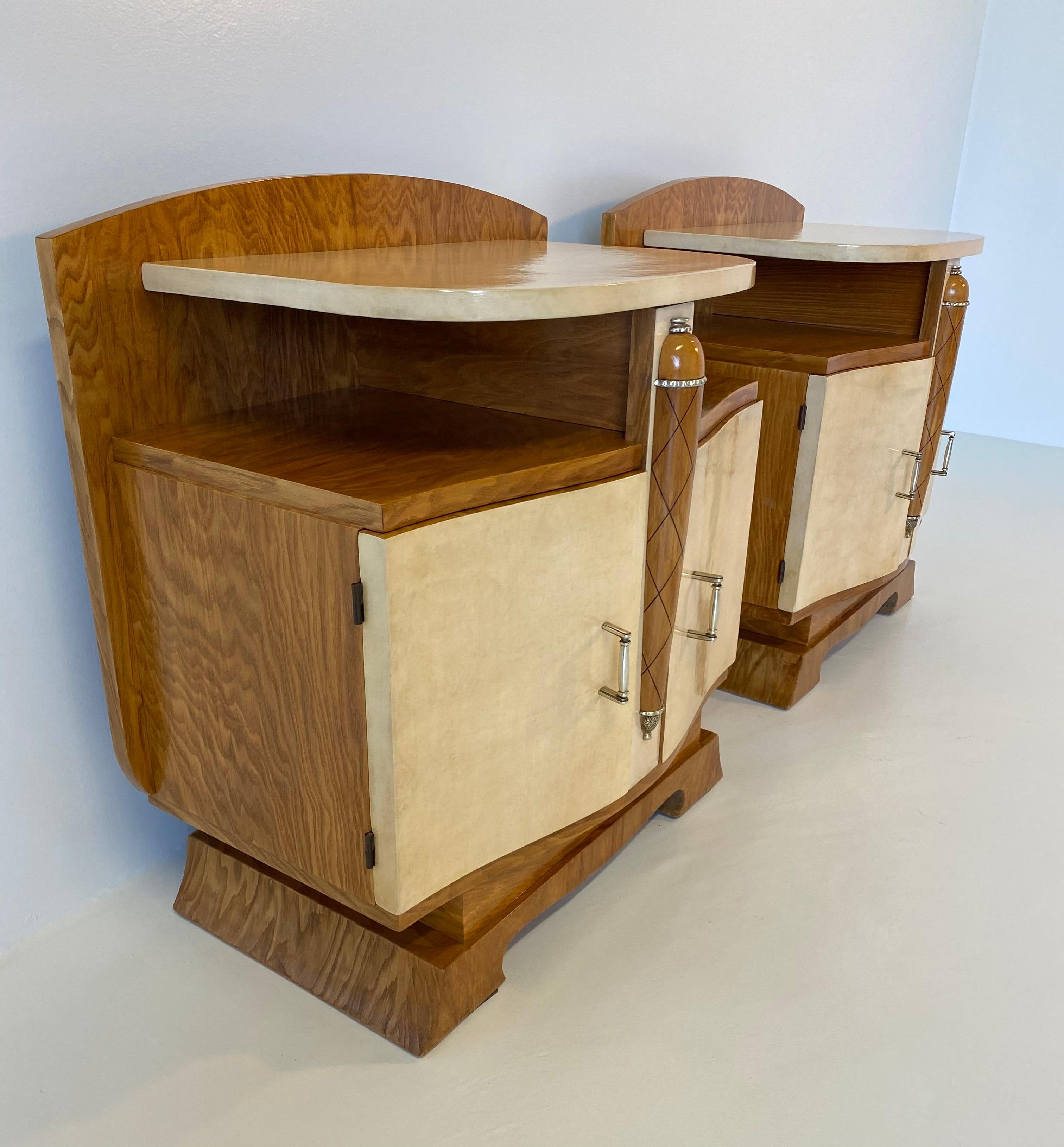 French Art Deco Parchment And Ash Tree Nightstands, 1930s 1