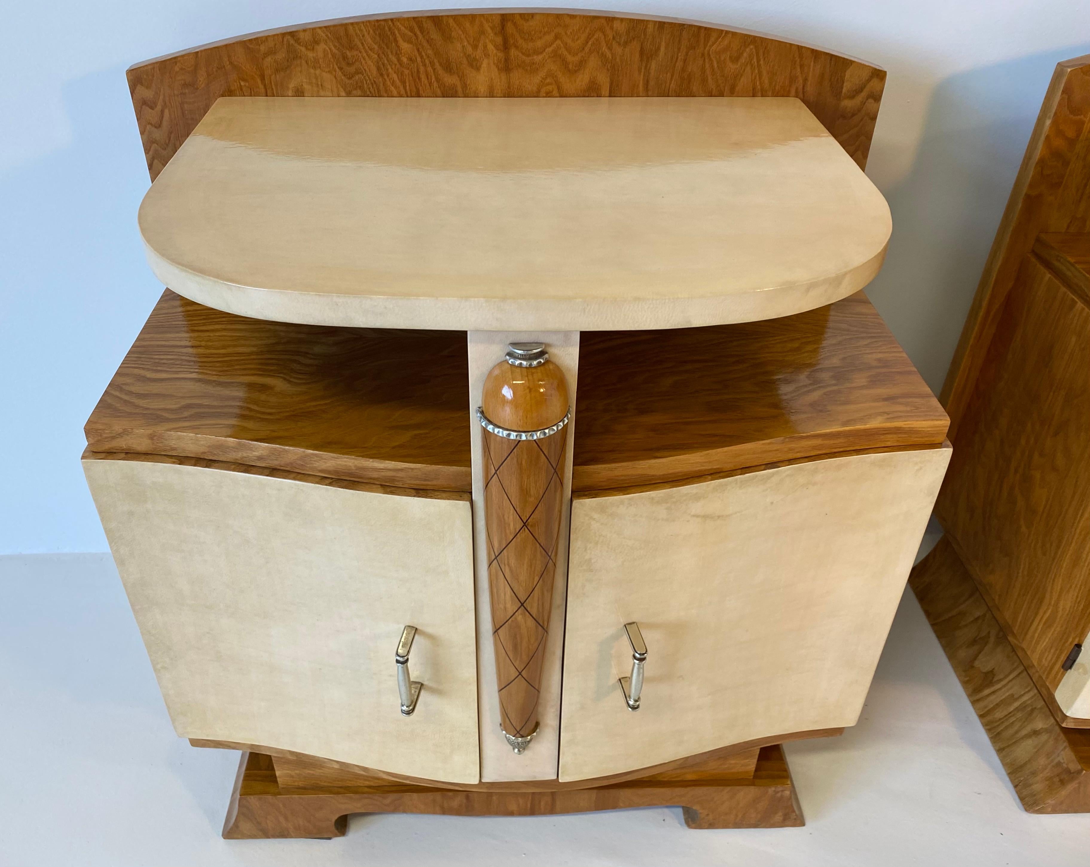 French Art Deco Parchment And Ash Tree Nightstands, 1930s 2