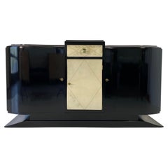 French Art Deco Parchment and Black Lacquer Sideboard, 1930s