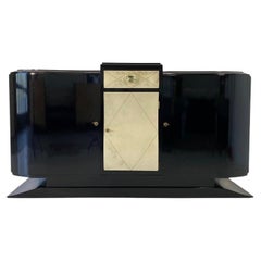 French Art Deco Parchment and Black Lacquer Sideboard, 1930s