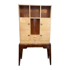 French Art Deco Parchment and Walnut Cabinet