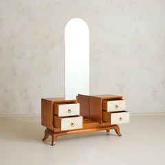 French Art Deco Parchment Vanity With Mirror, 1930s