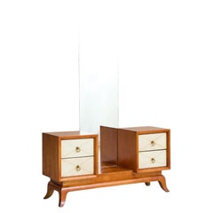 French Art Deco Parchment Vanity With Mirror, 1930s