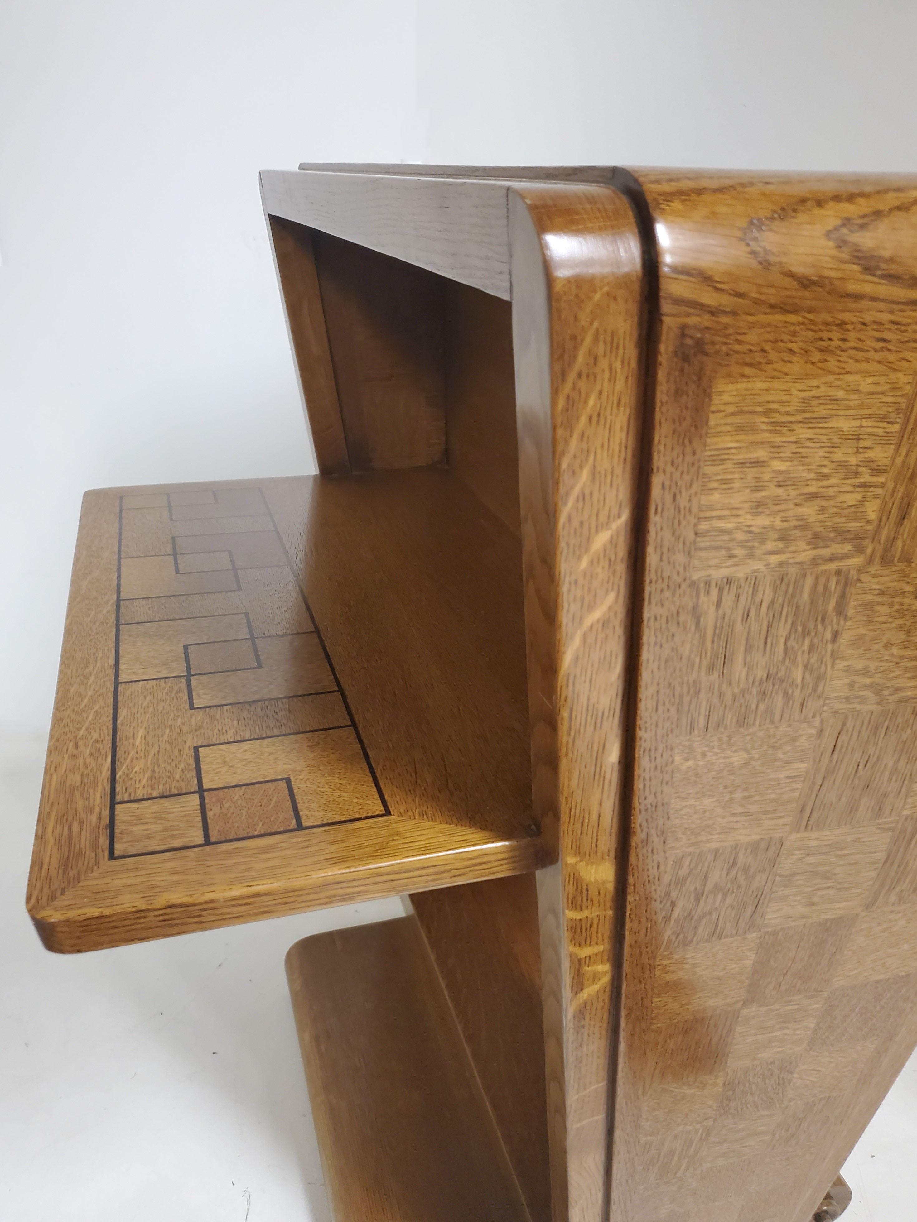 French Art Deco Parquetry Inlaid Oak Winged Side/ End/ Night Table A. Sornay  For Sale 11