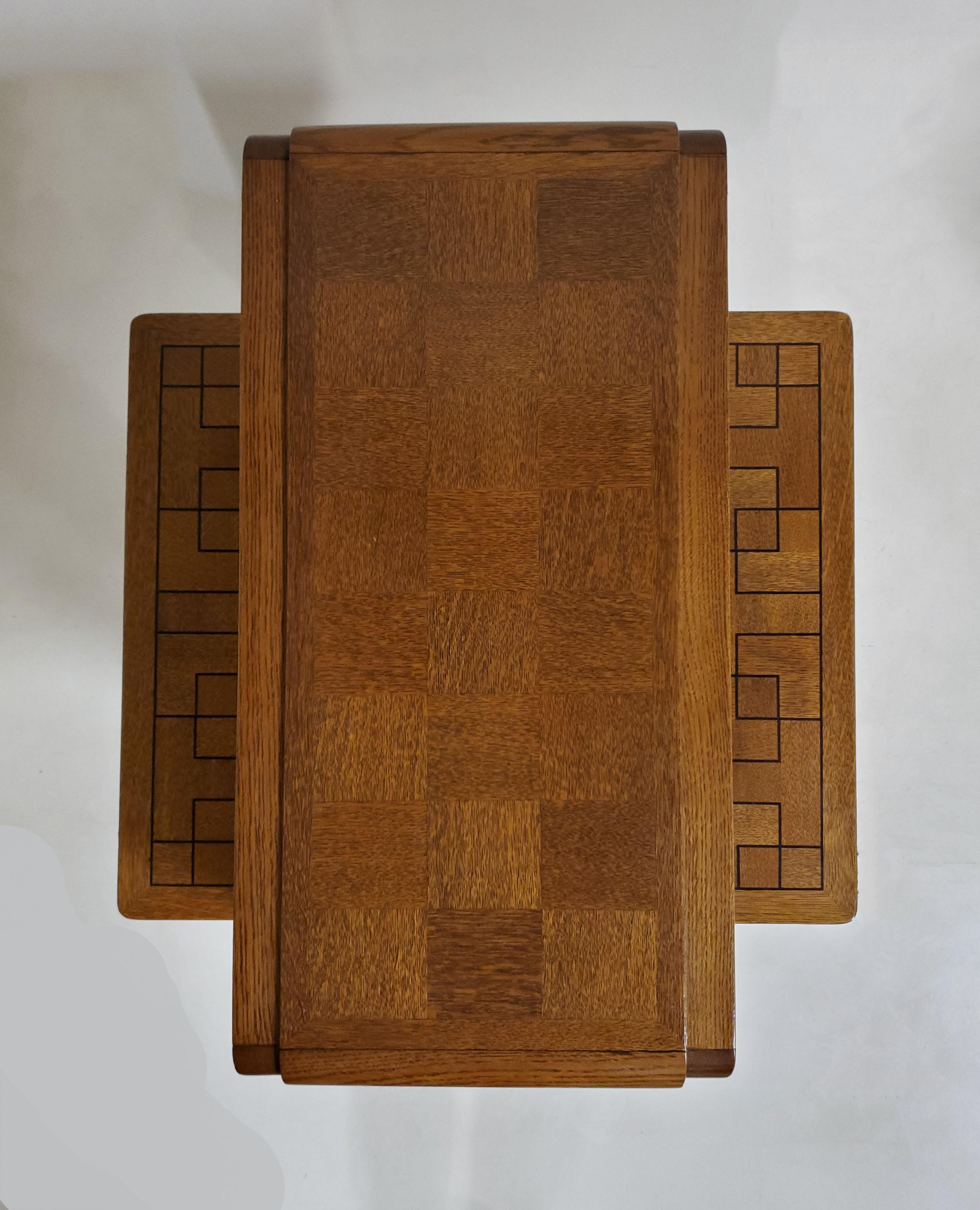 French Art Deco Parquetry Inlaid Oak Winged Side/ End/ Night Table A. Sornay  For Sale 5
