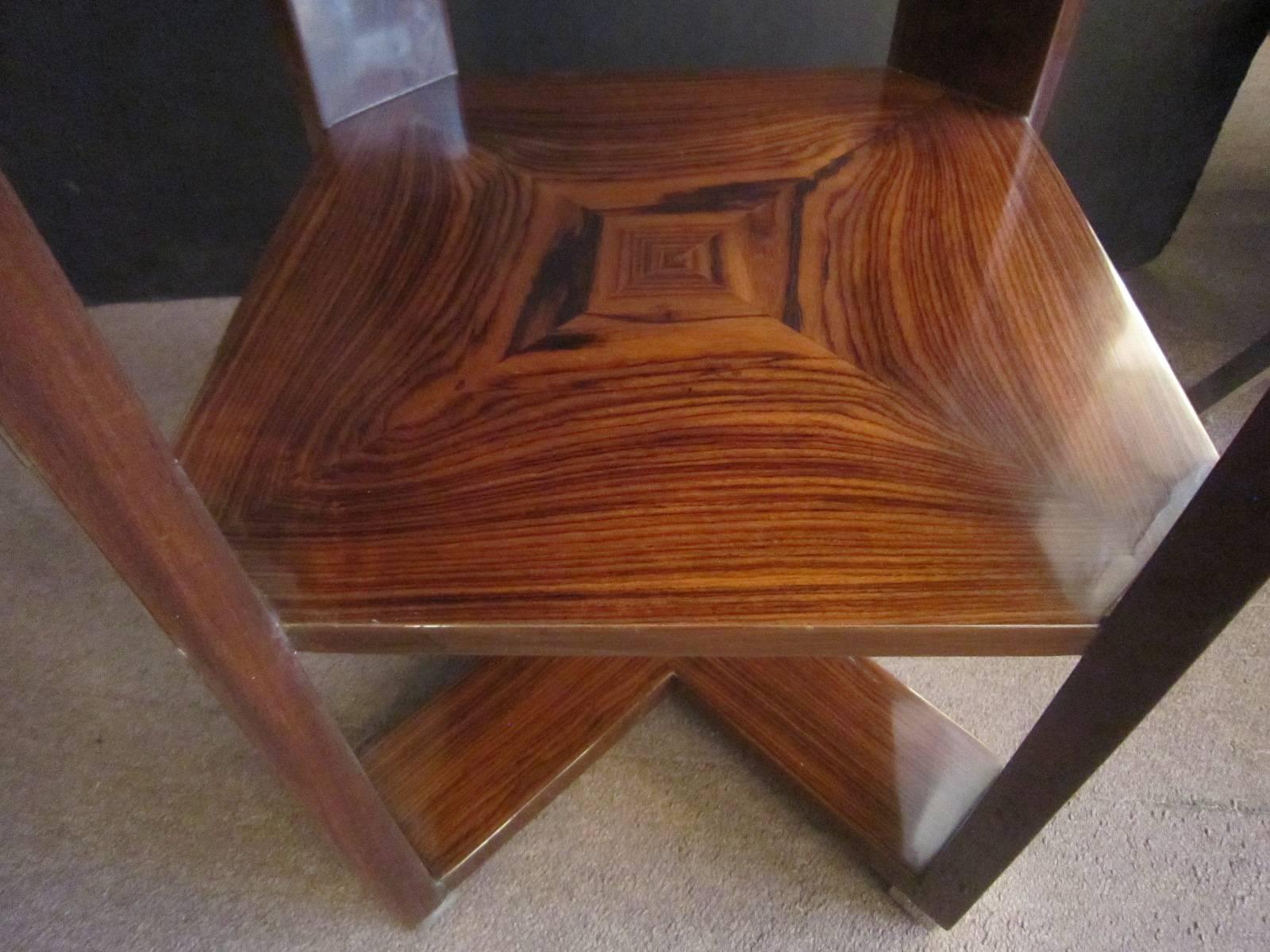 French Art Deco Parquetry Inlaid Rosewood Side Table, Circular with Square Shelf 3