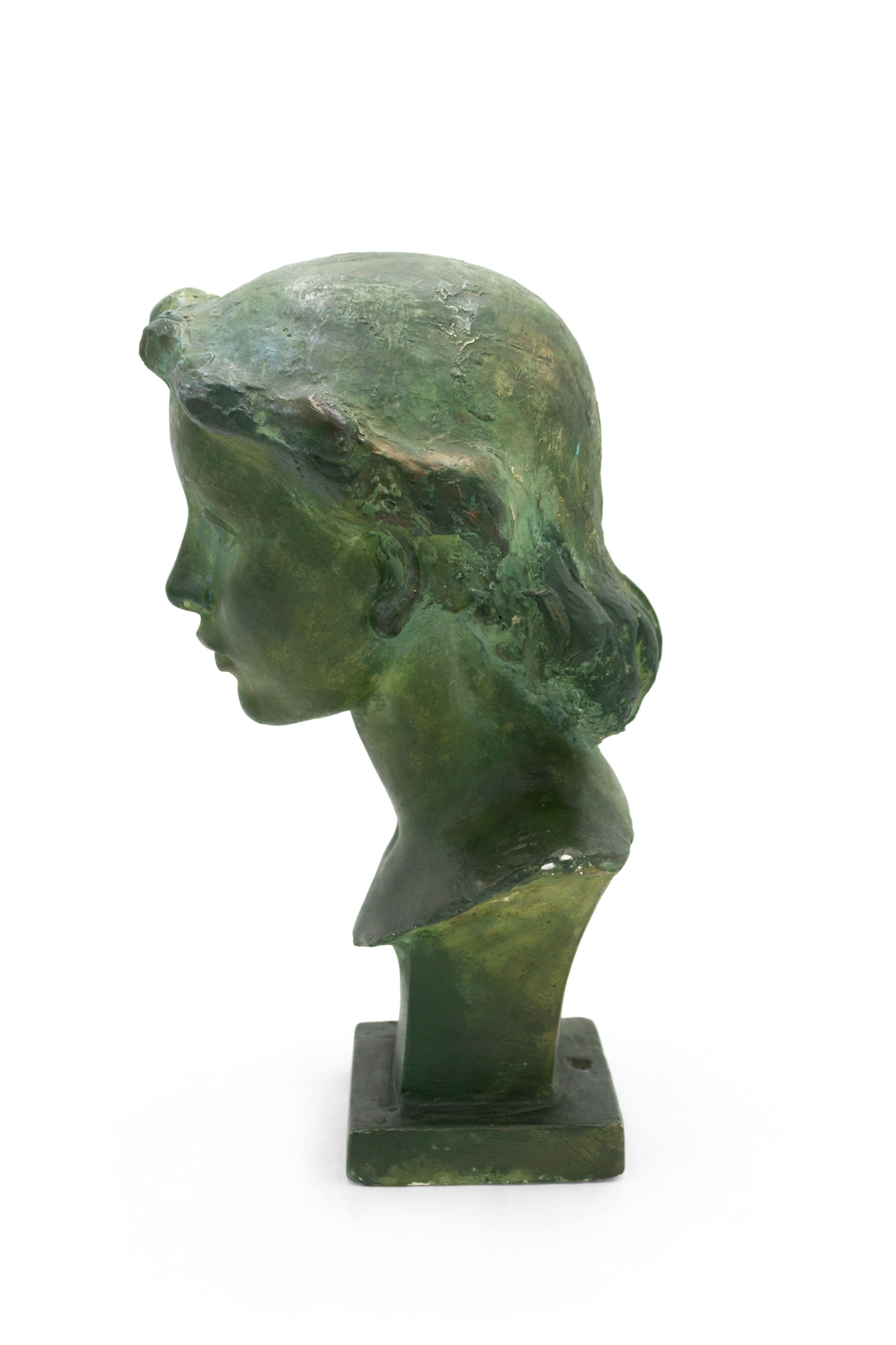 Painted French Art Deco Patina Lady Busts For Sale