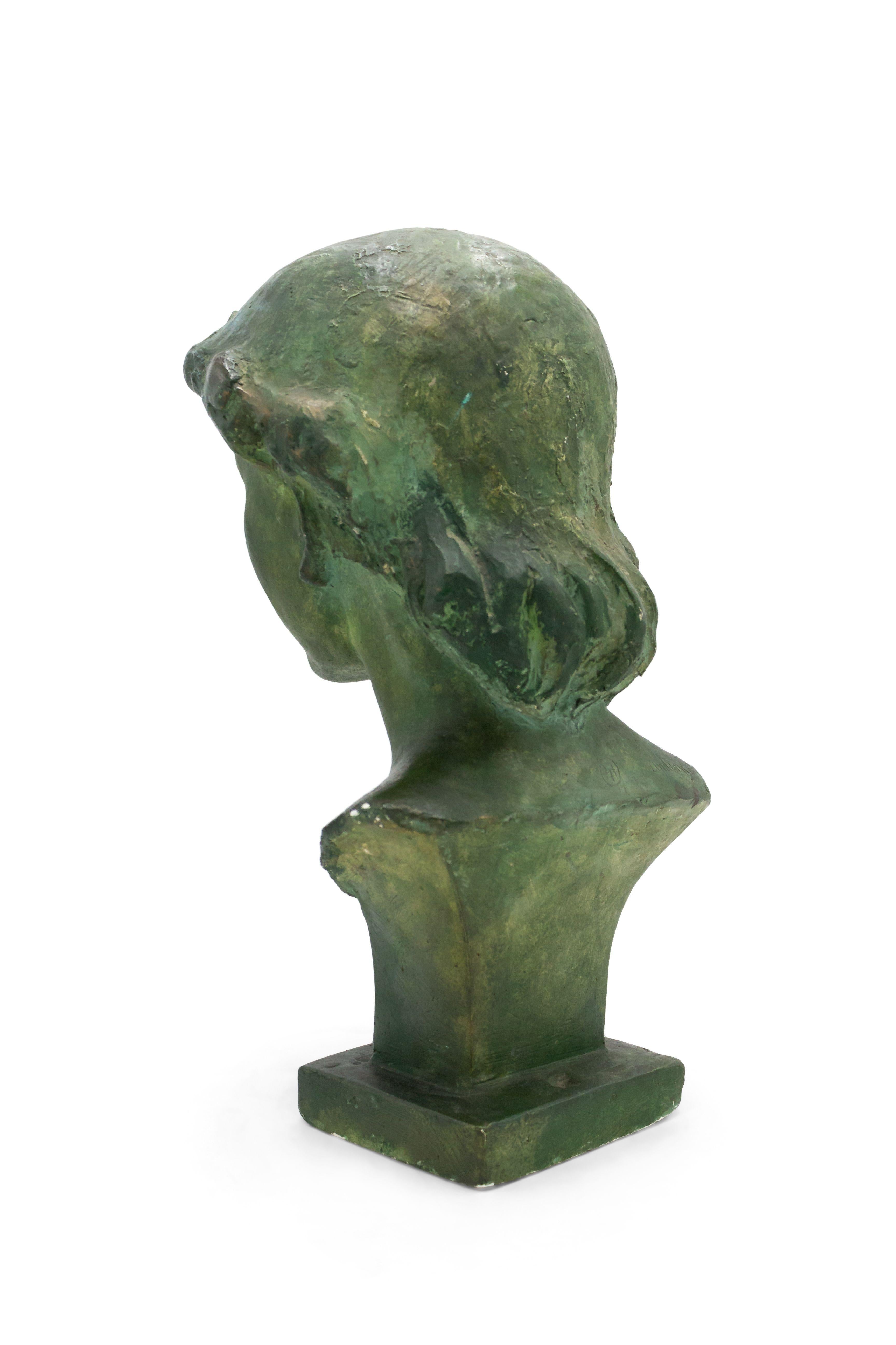 French Art Deco Patina Lady Busts In Good Condition For Sale In New York, NY