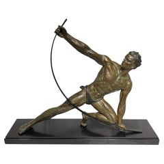 French Art Deco Patinated Bronze Sculpture of a Strong Man - Jean de Roncourt