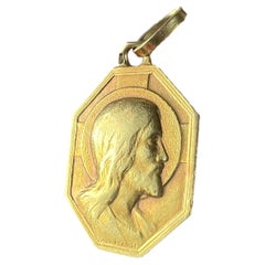 French Art Deco Paul Brandt 18K Yellow Gold Jesus Christ Medal Charm Pendant