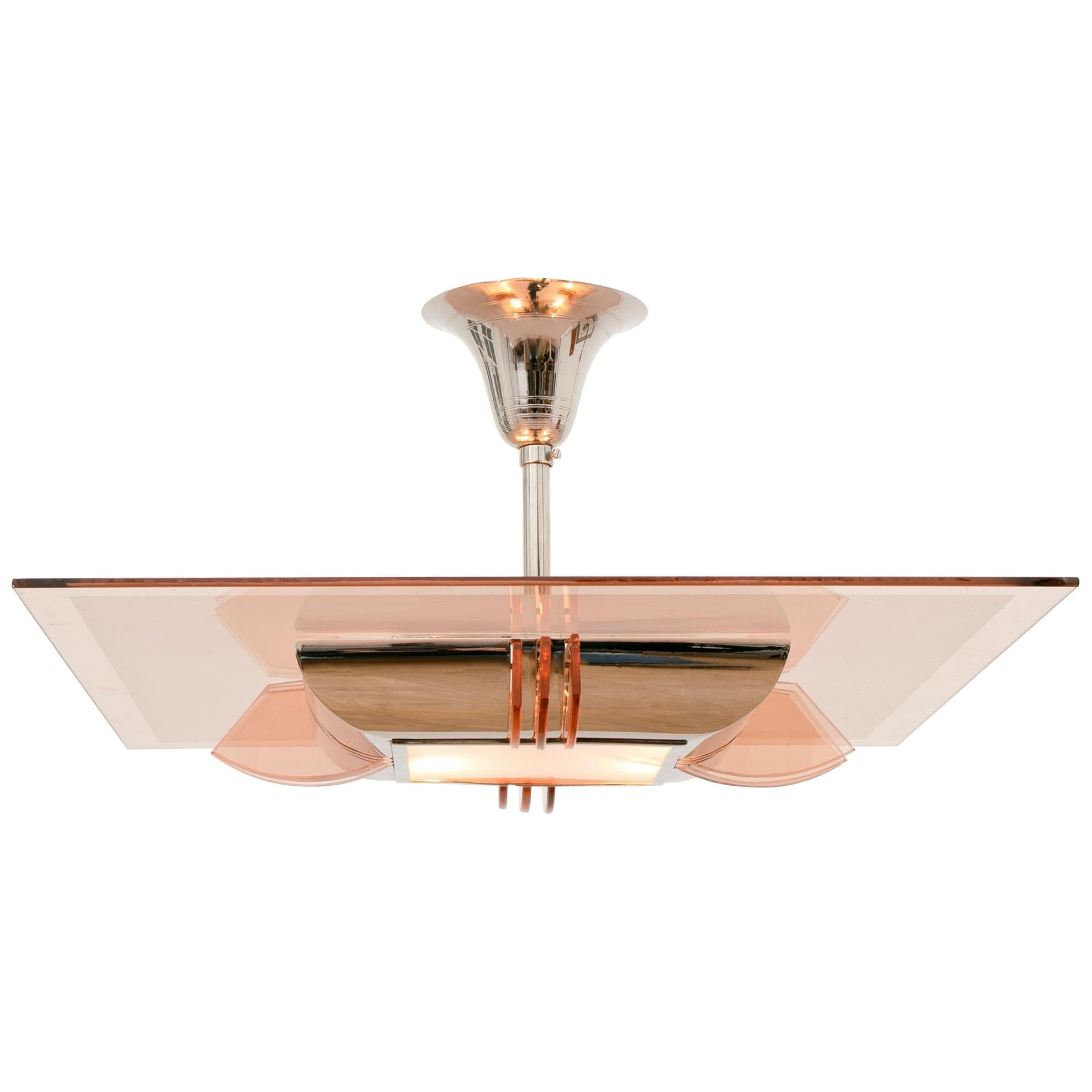 French Art Deco Peach Glass Ceiling Light by Atelier Petitot, circa 1930 For Sale