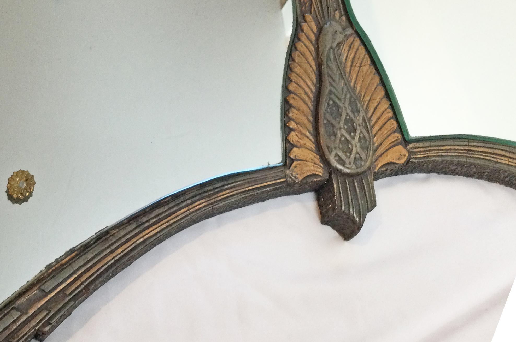 French Art Deco Peacock Spreading His Wings Wall Mirror In Good Condition In Lambertville, NJ