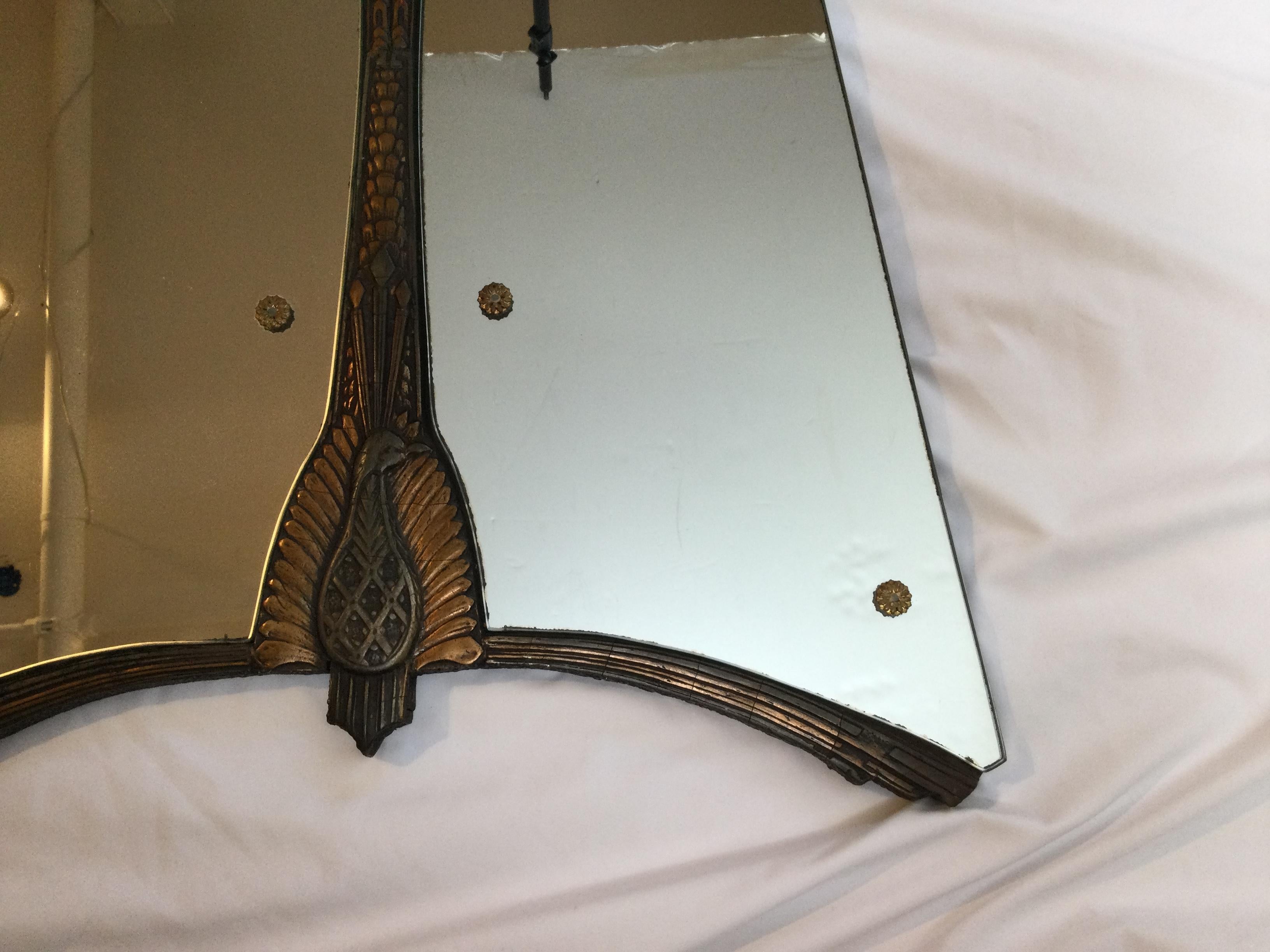 20th Century French Art Deco Peacock Spreading His Wings Wall Mirror