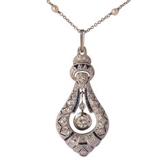 French Art Deco Pearl Sapphire Diamond Platinum Pendant
