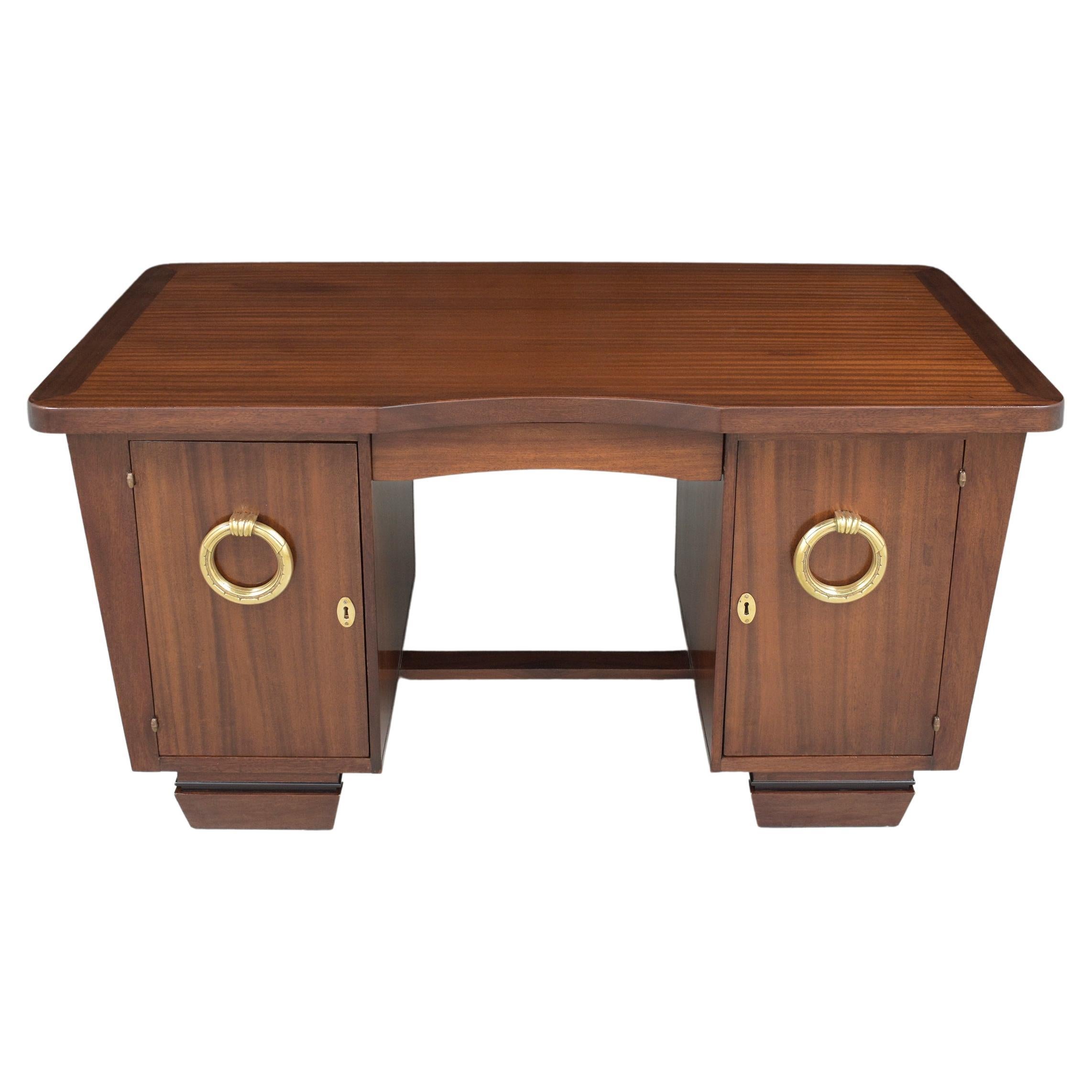 Art Deco Style Burl Pedestal Desk, Curly Maple at 1stDibs
