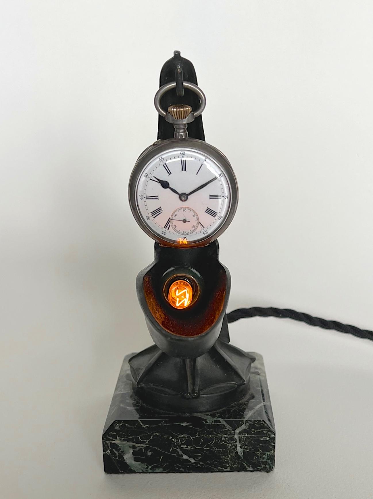Mid-20th Century French Art Déco 'Pélican' Night Light / Pocket Watch Holder by  Max Le Verrier  For Sale